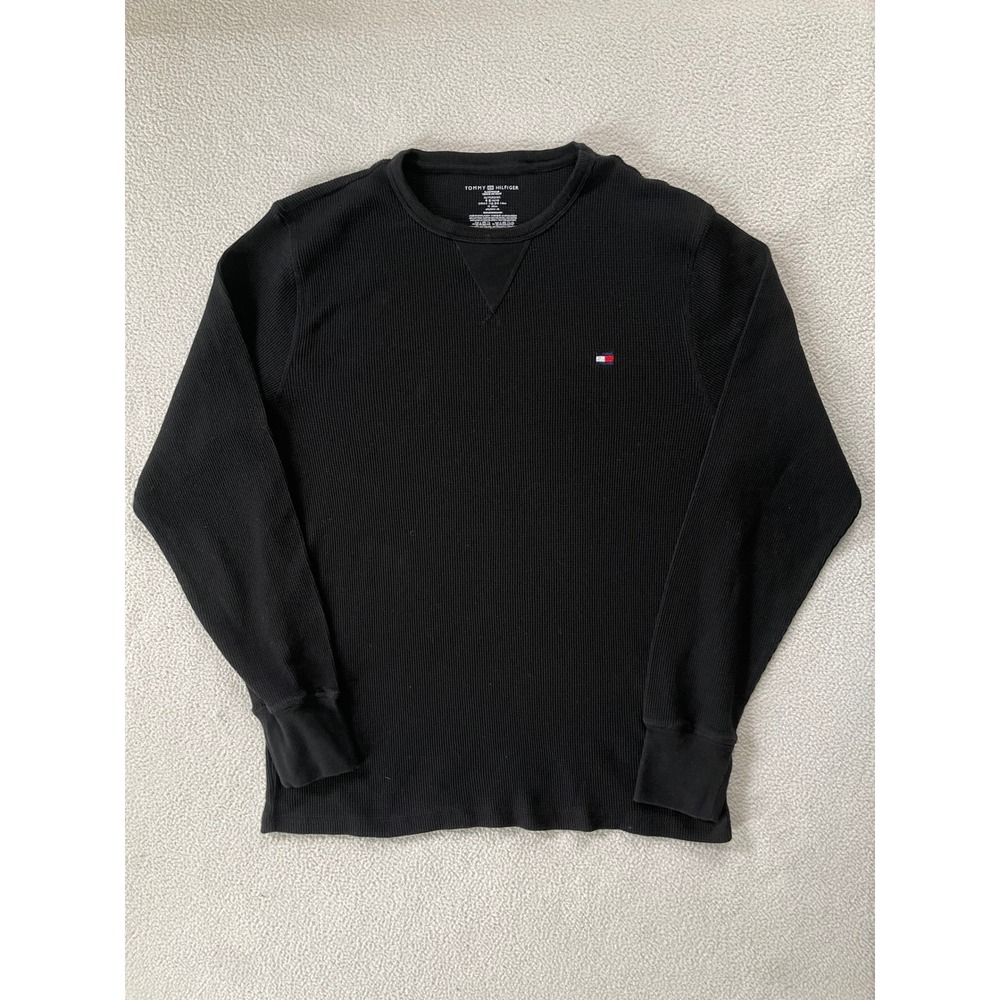 Tommy Hilfiger Mens Extra Large Sleepwear Top Black Waffle Knit Thermal Shirt